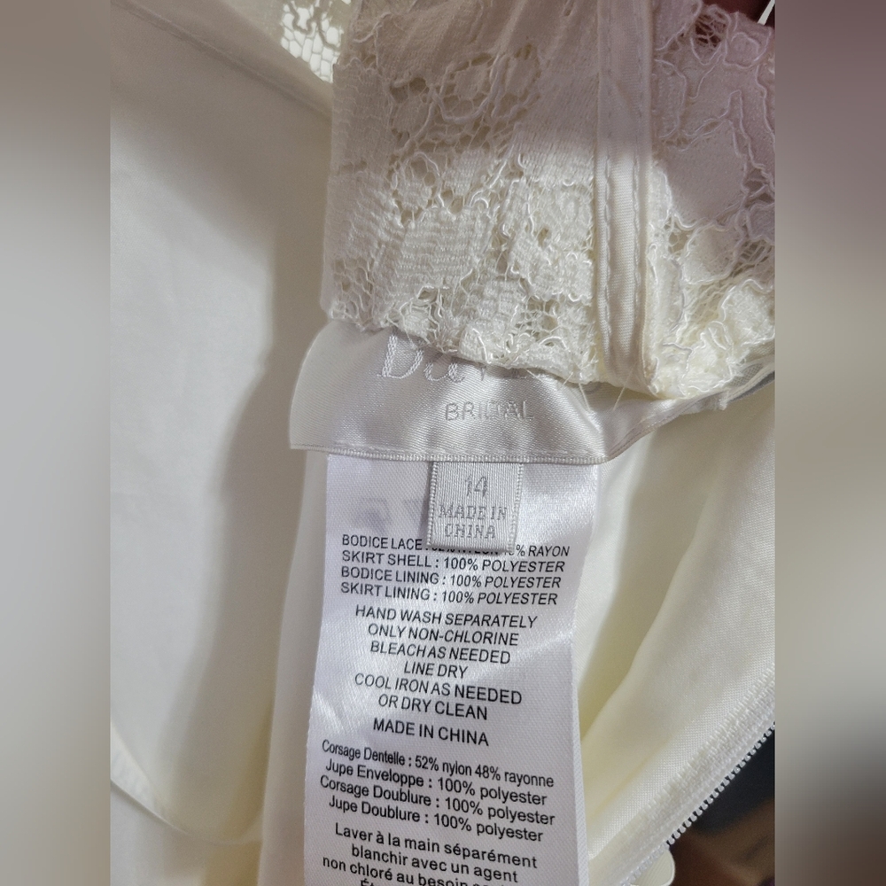 Davids Bridal Elegant Ivory White Lace & Chiffon Sleeveless Dress W/ Slit 14 - Picture 11 of 14